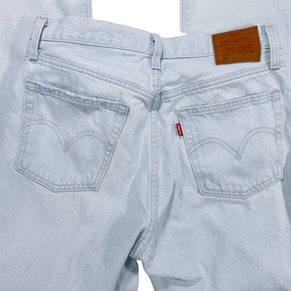 Levi's 501 Button Fly Cropped Straight Leg Split Hem Jeans Blue Size 27 x 26 - Picture 13 of 16